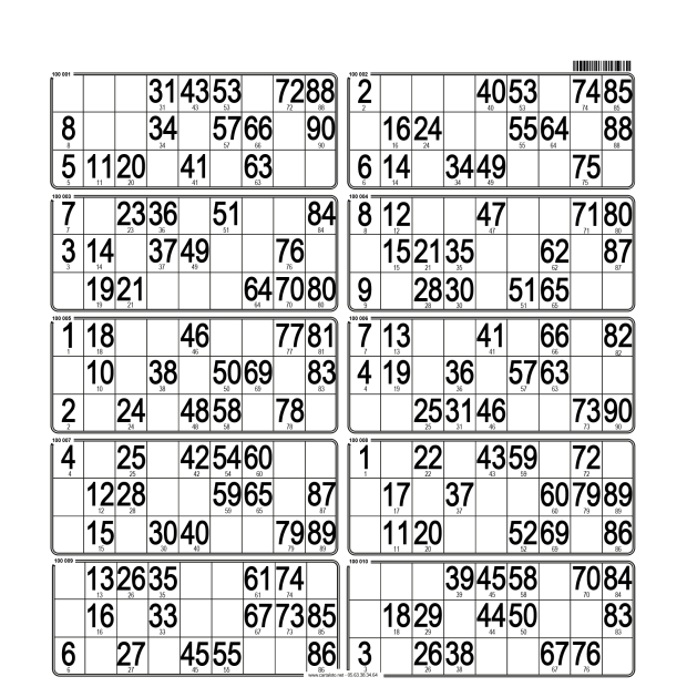 50 Planches de loto de 10 grilles I Feuilles de loto