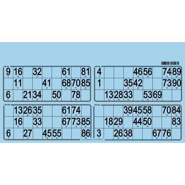 125 planches de loto de 4 grilles I Cartons de loto bristol