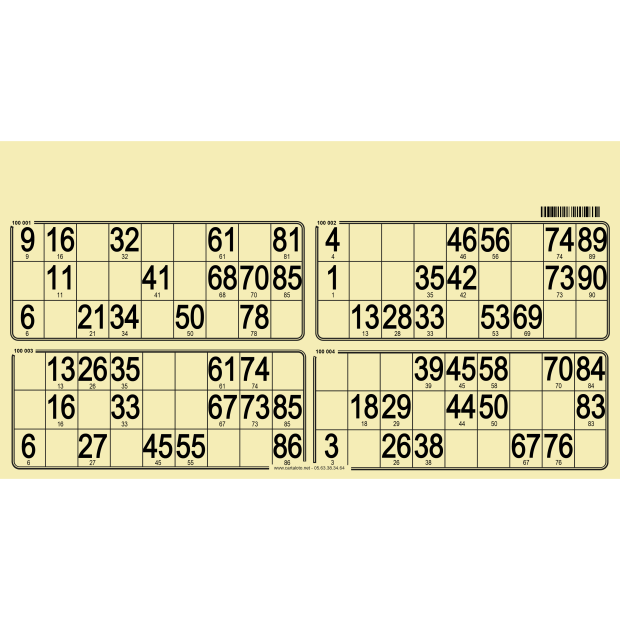 125 bristol bingo cards with 4 grids  I Bingo cards 1-90