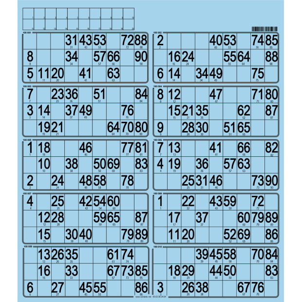 50 Paper 90 ball bingo tickets with 10 grids I 1-90 bingo ball game