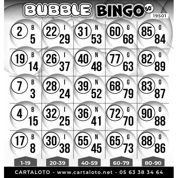 Bubble bingo - 50 numéros I Grille bingo I Jeu de loto
