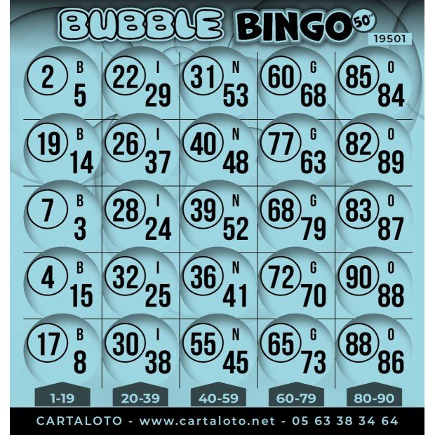Bubble bingo - 50 numéros I Grille bingo I Jeu de loto
