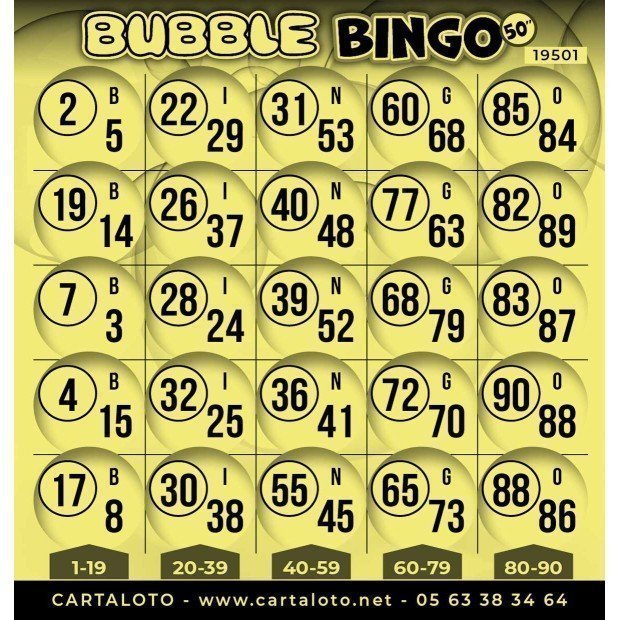 Bubble bingo - 50 numéros I Grille bingo I Jeu de loto