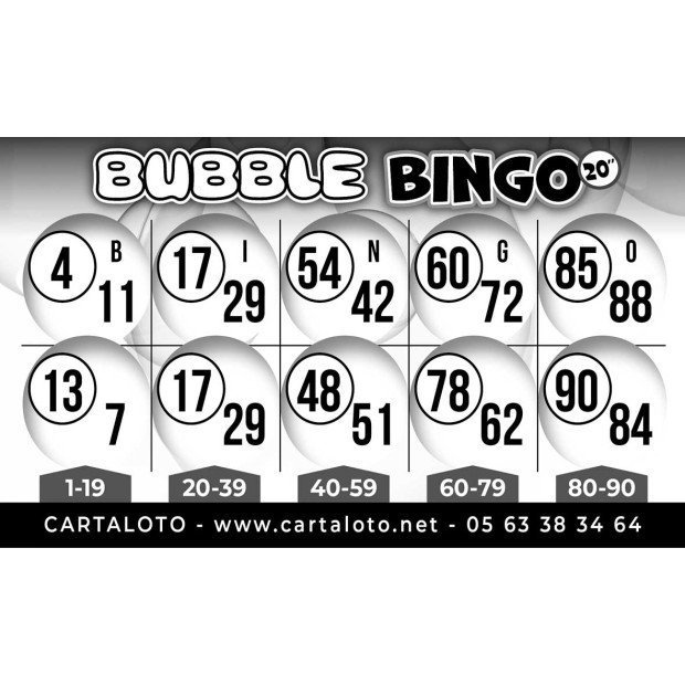 Bubble bingo I Grille de bingo avec 20 numéros I Jeu du bingo loto