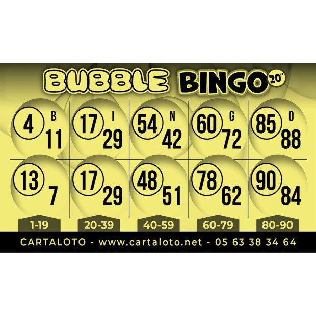 Bubble bingo I Grille de bingo avec 20 numéros I Jeu du bingo loto