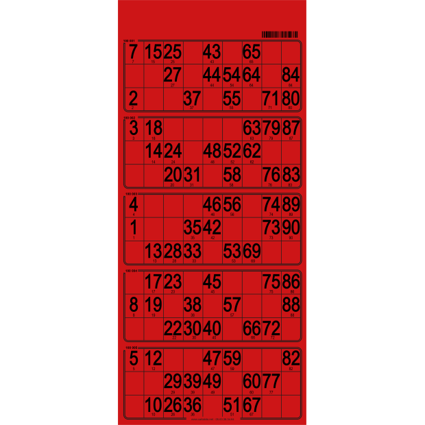 100 Paper 90 ball bingo tickets  with 5 grids I Bingo paper tickets