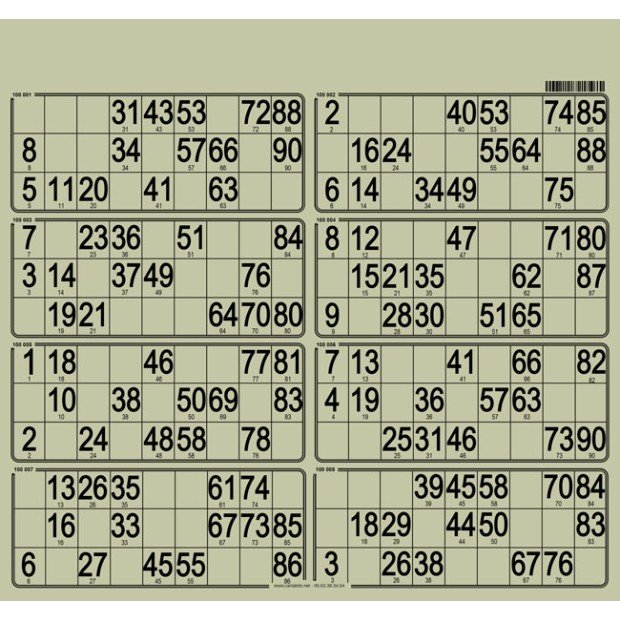 63 Hard bingo cards I 1-90 ball bingo game I  8 grids per board