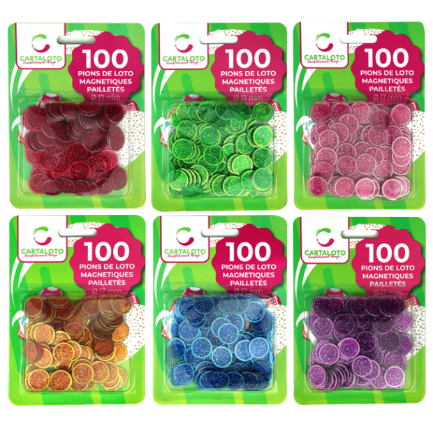 24 bags of 100 glittery magnetic bingo chips I Cartaloto bingo supplies