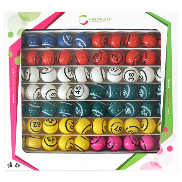 Bingo ball set I Multi-colored & double numbered coated balls 1 - 90