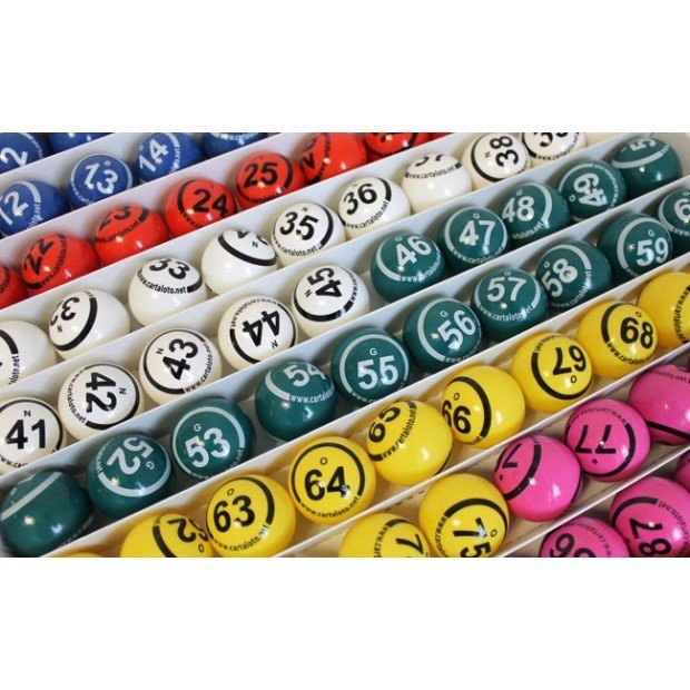 Bingo ball set I Multi-colored & double numbered coated balls 1 - 90