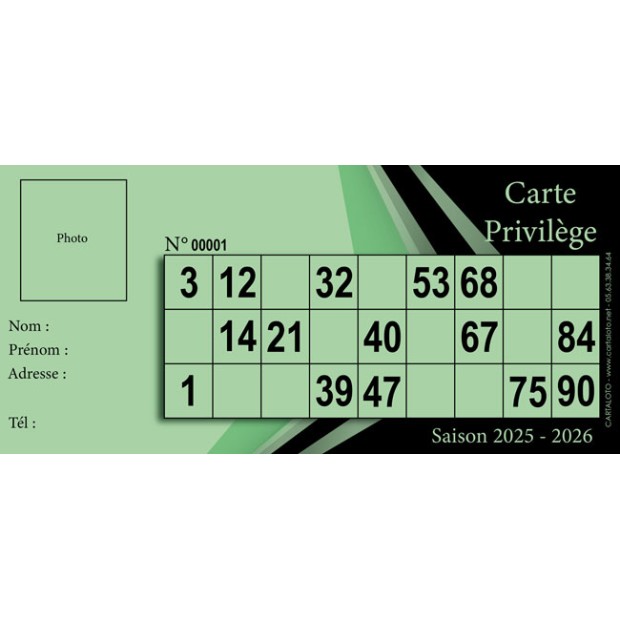 Carte privilège I Partie de loto spéciale I Grille loto personnalisé