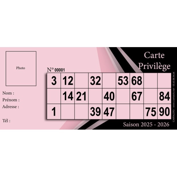 Carte privilège I Partie de loto spéciale I Grille loto personnalisé