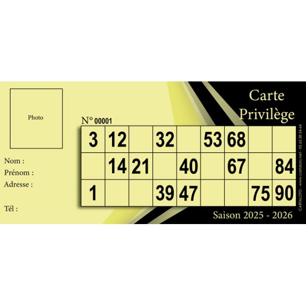 Carte privilège I Partie de loto spéciale I Grille loto personnalisé