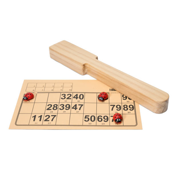 Bâton magnétique bois + 3 coccinelles - avec grille de loto