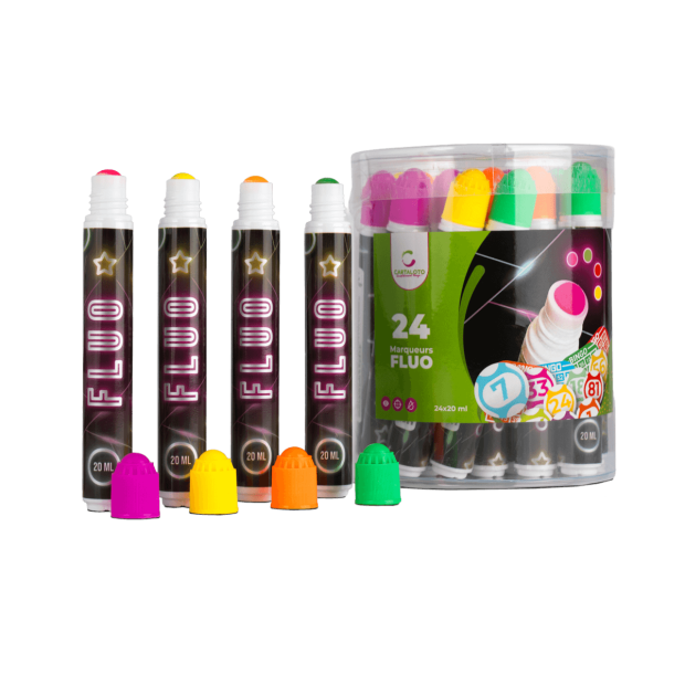 Box of 24 Fluorescent 20ml Bingo Markers | Cartaloto