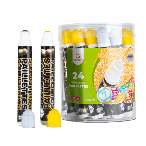 Box 24 Gold & Silver Glitter Bingo Markers | Cartaloto