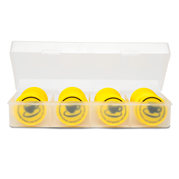 Jetons plastique buvette - photo fond blanc - boite de rangement