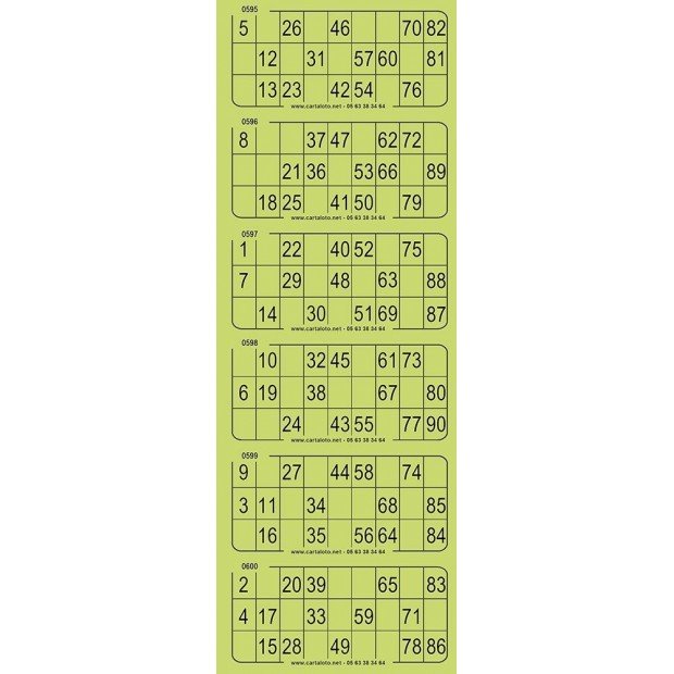 Piccolo bingo tickets I 100 bingo sheets of 6 pre-cut grids