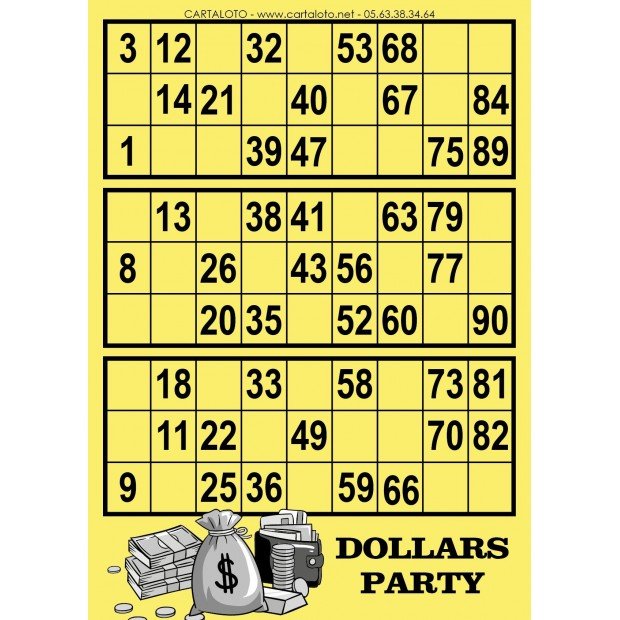 Dollar Party I Feuille de loto I Partie de loto spéciale
