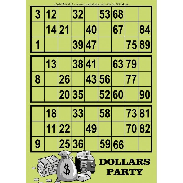 Dollar Party 3 grids bingo cards I Bingo disposable cards